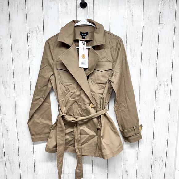 Saint + Sofia Jackets & Blazers - New Saint + Sofia Jacket Women Size 8 Beige Safari Trench Organic Cotton Belted